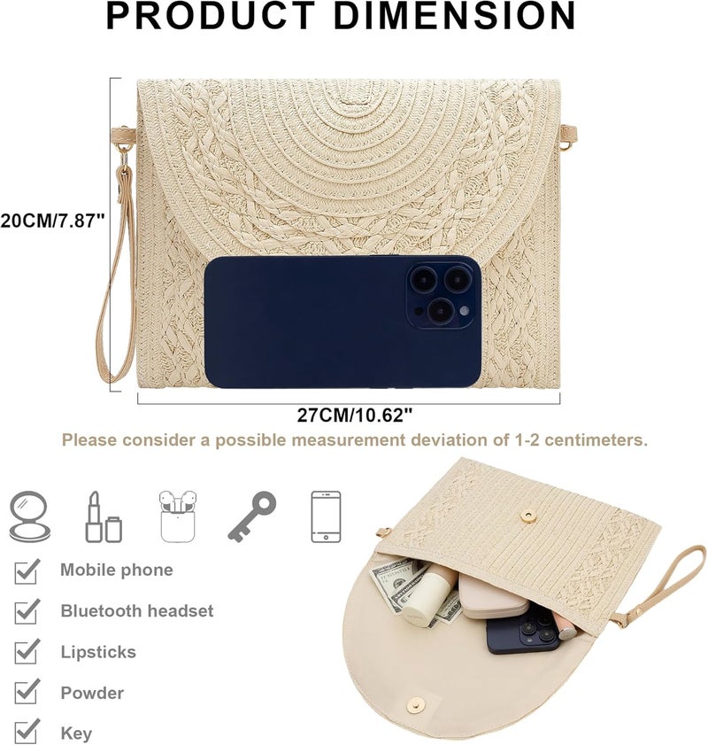 Gets Straw Clutch Purse for Women, Woven Beach Bag Summer Corssbody Purse Small Rattan Shoulder Bag for Travel | Hand-woven, Summer Beach, Envelope, Hand-woven, Summer Beach, Envelope - Image 2